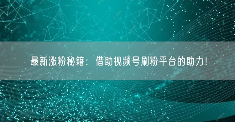 最新涨粉秘籍：借助视频号刷粉平台的助力！