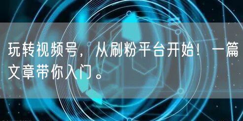 玩转视频号，从刷粉平台开始！一篇文章带你入门。