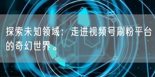 探索未知领域：走进视频号刷粉平台的奇幻世界。