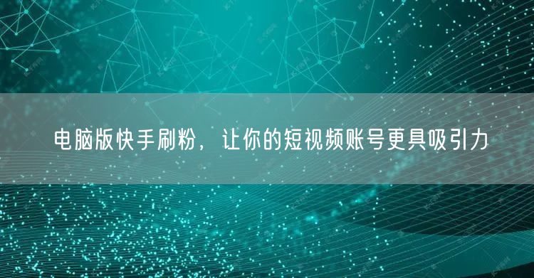 电脑版快手刷粉，让你的短视频账号更具吸引力